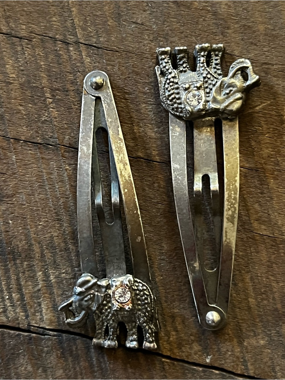 Silver Elephant Hair Clips with Rhinestone Crystal Accent